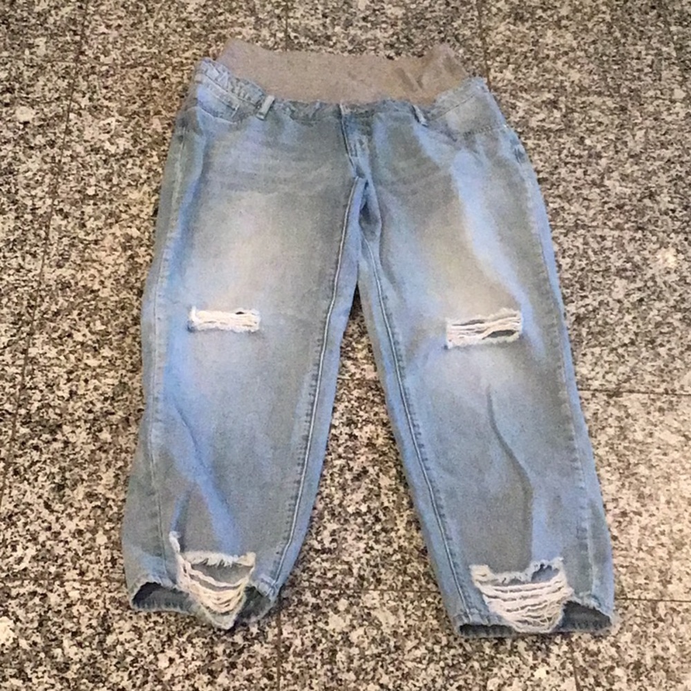 Maternity Light Blue Distressed Stretch Waist Jeans